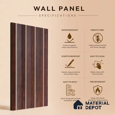 Wooden Look PN 07707 9.1 ft x 4.9 inch Charcoal Panel - 12 mm | Suitable for Living Room, Bedroom & TV Cabinet | Width is Subjected to 5% Variation