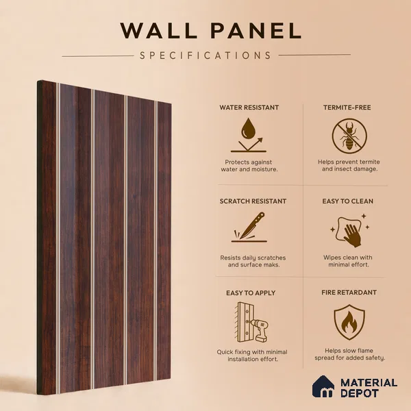 Wooden Look PN 07707 9.1 ft x 4.9 inch Charcoal Panel - 12 mm | Suitable for Living Room, Bedroom & TV Cabinet | Width is Subjected to 5% Variation