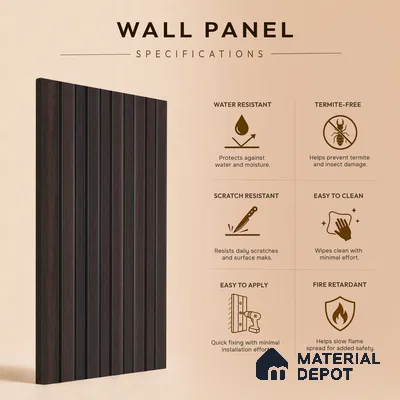 Wooden Look PN 07708 9.1 ft x 4.9 inch Charcoal Panel - 12 mm | Suitable for Living Room, Bedroom & TV Cabinet | Width is Subjected to 5% Variation