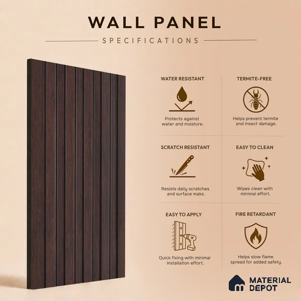 Wooden Look PN 07710 9.1 ft x 4.9 inch Charcoal Panel - 12 mm | Suitable for Living Room, Bedroom & TV Cabinet | Width is Subjected to 5% Variation