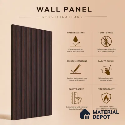 Wooden Look PN 07713 9.1 ft x 4.9 inch Charcoal Panel - 12 mm | Suitable for Living Room, Bedroom & TV Cabinet | Width is Subjected to 5% Variation