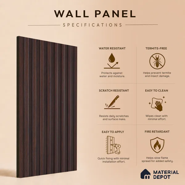 Wooden Look PN 07713 9.1 ft x 4.9 inch Charcoal Panel - 12 mm | Suitable for Living Room, Bedroom & TV Cabinet | Width is Subjected to 5% Variation