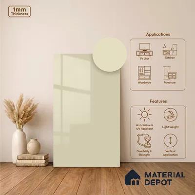 Light Cream Solid Colors Look LM 11972  8 ft x 4 ft High Gloss Finish Decorative Laminate - 1 mm | Suitable for Living Room, Kitchen, Office