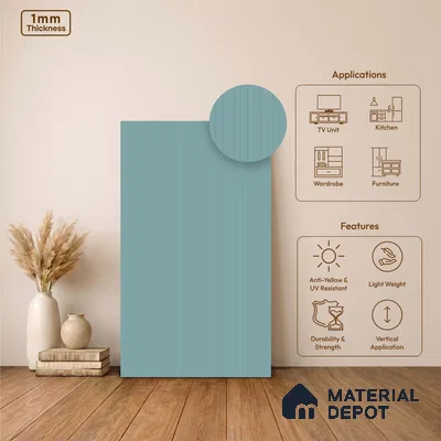 Powder Grey Fluted Solid Color LM 24372 8 ft x 4 ft Texture Finish Decorative Laminate - 1 mm | Suitable for TV Unit,Wardrobe, Kitchen Cabinets