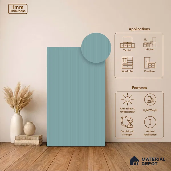 Powder Grey Fluted Solid Color LM 24372 8 ft x 4 ft Texture Finish Decorative Laminate - 1 mm | Suitable for TV Unit,Wardrobe, Kitchen Cabinets