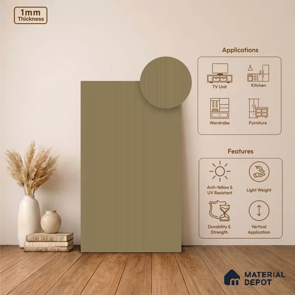 Caramel Brown Fluted Solid Color LM 24374 8 ft x 4 ft Texture Finish Decorative Laminate - 1 mm | Suitable for TV Unit,Wardrobe, Kitchen Cabinets