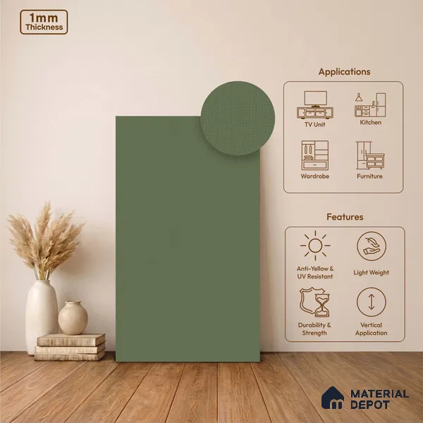 Green Fabric Look LM 24406  8 ft x 4 ft Texture Finish Decorative Laminate - 1 mm | Suitable for TV Unit, Wardrobe, Kitchen Cabinets