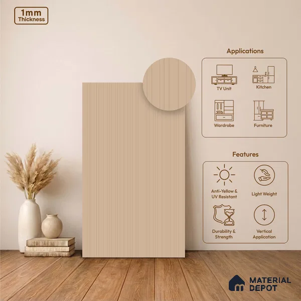 Wooden Look LM 24408 8 ft x 4 ft Texture Finish Decorative Laminate - 1 mm | Suitable for TV Unit, Wardrobe, Kitchen Cabinets
