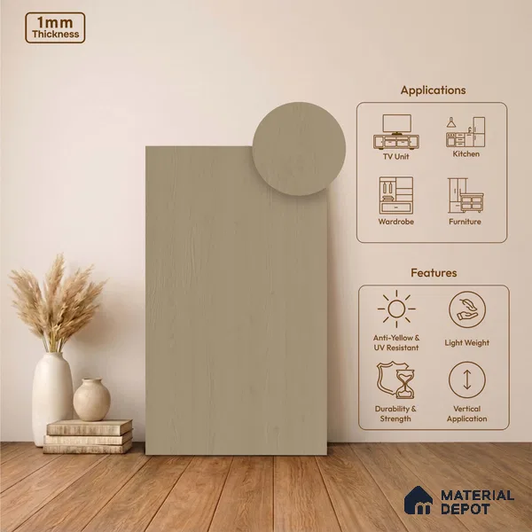 Wooden Look LM 24421 8 ft x 4 ft Texture Finish Decorative Laminate - 1 mm | Suitable for TV Unit, Wardrobe, Kitchen Cabinets