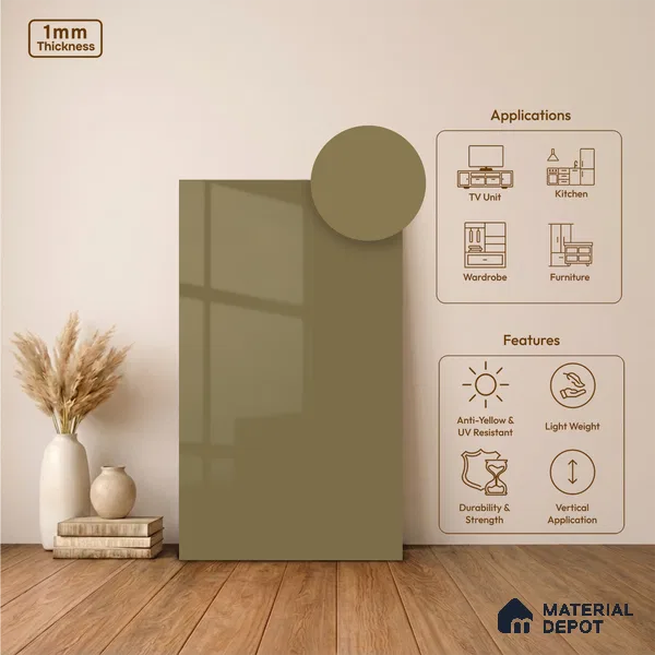 Ochre Brown Solid Colors Look LM 24449 8 ft x 4 ft High Gloss Finish Decorative Laminate - 1 mm | Suitable for Living Room, Kitchen, Office