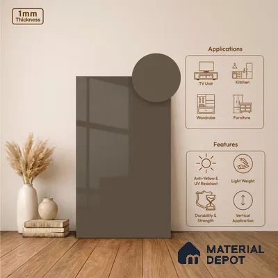 Taupe Brown Solid Colors Look LM 24450  8 ft x 4 ft High Gloss Finish Decorative Laminate - 1 mm | Suitable for Living Room, Kitchen, Office