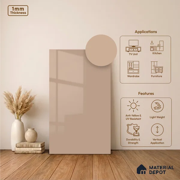 Blush Pink Solid Colors Look LM 24452  8 ft x 4 ft High Gloss Finish Decorative Laminate - 1 mm | Suitable for Living Room, Kitchen, Office