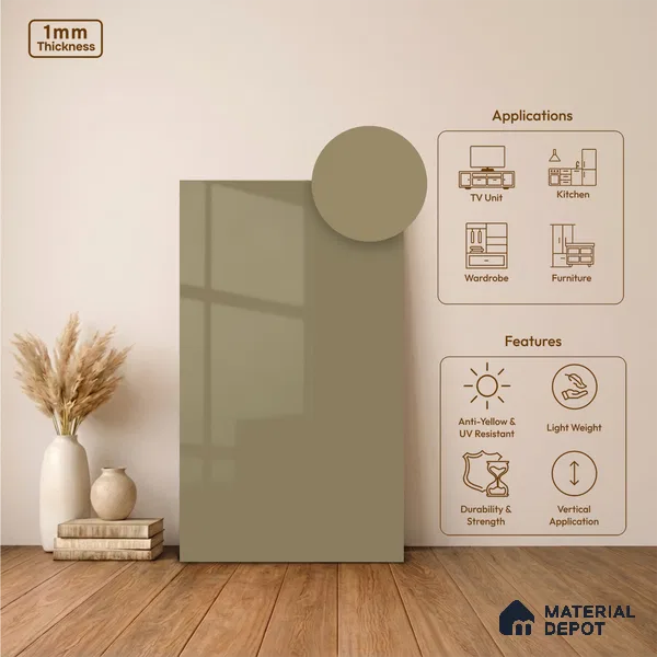 Light Caramel Brown Solid Colors Look LM 24453 8 ft x 4 ft High Gloss Finish Decorative Laminate - 1 mm | Suitable for Living Room, Kitchen, Office