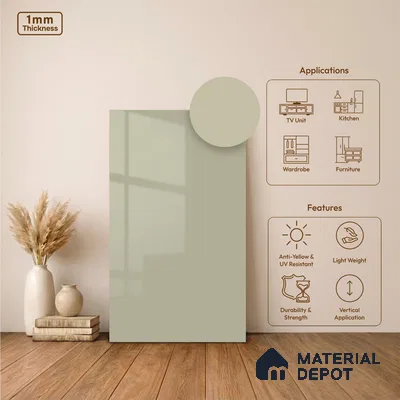 Pale Cream Solid Colors Look LM 24455  8 ft x 4 ft High Gloss Finish Decorative Laminate - 1 mm | Suitable for Living Room, Kitchen, Office