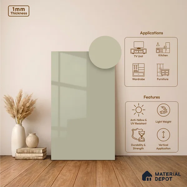 Pale Cream Solid Colors Look LM 24455 8 ft x 4 ft High Gloss Finish Decorative Laminate - 1 mm | Suitable for Living Room, Kitchen, Office