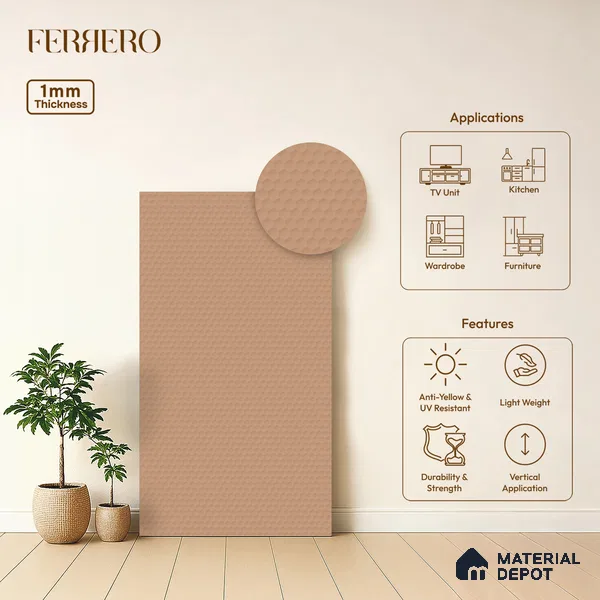 Orange Abstract look Ferrero 1E234 HCO Blush Pink 8 ft x 4 ft Honey Comb Finish Decorative Laminate - 1 mm | Matching E3 Edgeband Code - (1060)