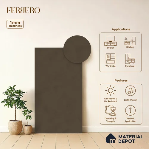 Grey Wave look Ferrero 1E233 PO Earthy Walnut Brown 8 ft x 4 ft Pomel Finish Decorative Laminate - 1 mm | Matching Prism Edgeband Code - (10150)