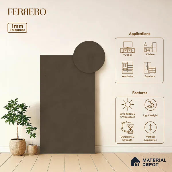 Grey Wave look Ferrero 1E233 PO Earthy Walnut Brown 8 ft x 4 ft Pomel Finish Decorative Laminate - 1 mm | Matching Prism Edgeband Code - (10150)