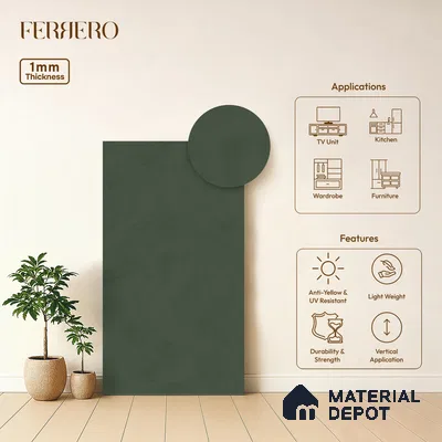 Green Wave look Ferrero 1E236 PO Deep Sage Green 8 ft x 4 ft Pomel Finish Decorative Laminate - 1 mm | Matching Prism Edgeband Code - (10188)