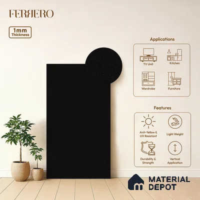 Black Wave look Ferrero 1E190 PO Deep Charcoal Grey 8 ft x 4 ft Pomel Finish Decorative Laminate - 1 mm | Matching E3 Edgeband Code - (1006)