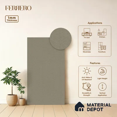 Grey Fabric look Ferrero 1E162 RF Soft Silver Grey 8 ft x 4 ft Real Fabric Finish Decorative Laminate - 1 mm | Matching E3 Edgeband Code - (1004)