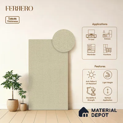 Cream Fabric look Ferrero 1E178 RF Soft Alabaster 8 ft x 4 ft Real Fabric Finish Decorative Laminate - 1 mm | Matching Rehau Edgeband Code - (75638)