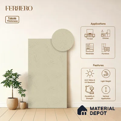 Beige Leather look Ferrero 1E480 ZL Textured Snow White 8 ft x 4 ft Zero Leather Finish Decorative Laminate - 1 mm | Matching Rehau Edgeband Code - (798P)