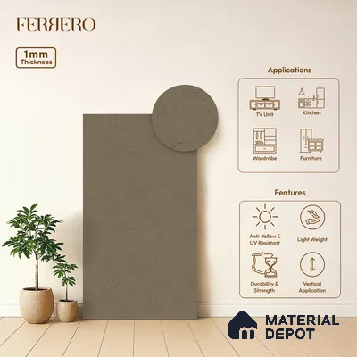 Grey Leather look Ferrero 1E232 ZL Earthy Taupe Brown 8 ft x 4 ft Zero Leather Finish Decorative Laminate - 1 mm | Matching E3 Edgeband Code - (232)