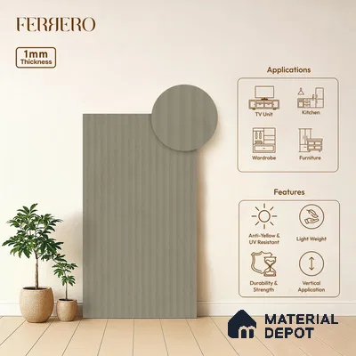 Misty Grey Fluted Solid Color 1E162 PF Misty 8 ft x 4 ft Texture Finish Decorative Laminate - 1 mm | Suitable for TV Unit,Wardrobe, Kitchen Cabinets
