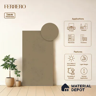 Beige Cement look Ferrero 1E246 CM Soft Almond Beige 8 ft x 4 ft Cemento Finish Decorative Laminate - 1 mm | Matching E3 Edgeband Code - (1046)