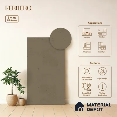Grey Cement look Ferrero 1E232 CM Subtle Clay Beige 8 ft x 4 ft Cemento Finish Decorative Laminate - 1 mm | Matching Prism Edgeband Code - (10140)