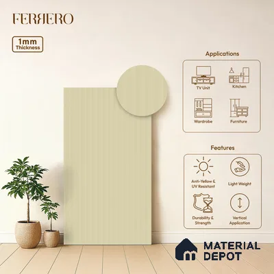 Warm Beige Fluted Solid Color 1E230 CFL Striped Warm White 8 ft x 4 ft Texture Finish Decorative Laminate - 1 mm | Suitable for TV Unit,Wardrobe, Kitchen Cabinets