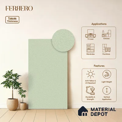 Blue Solid Colors look Ferrero 1E172 PU Frosted Mint 8 ft x 4 ft PU Finish Decorative Laminate - 1 mm | Suitable for Living Room, Kitchen, Office | Matching Prism Edgeband Code - (10187)
