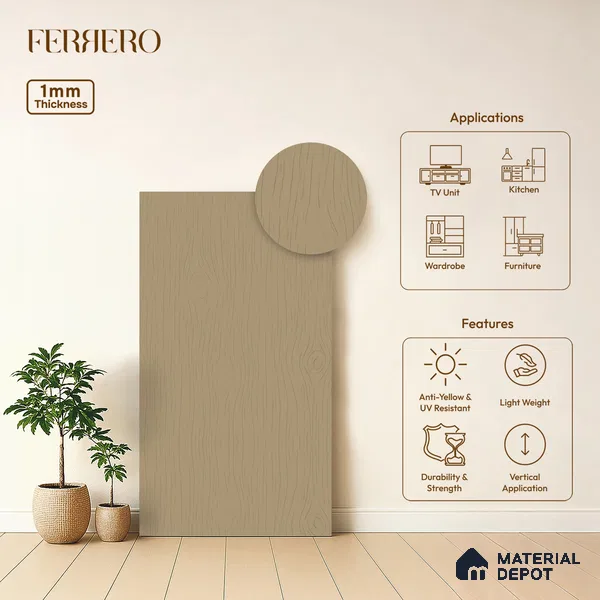 Wooden Look 239 SSC lrish Cream 8 ft x 4 ft Smooth Syncro Finish Decorative Laminate - 1 mm | Suitable for TV Unit, Wardrobe, Kitchen Cabinets