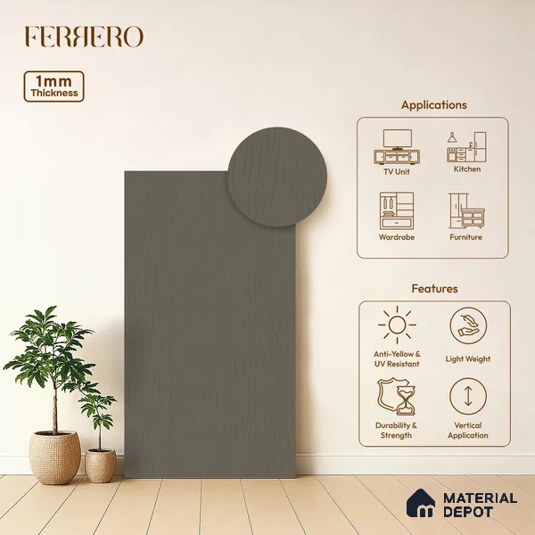 Wooden Look 238 SSC Dove Grey 8 ft x 4 ft Smooth Syncro Finish Decorative Laminate - 1 mm | Suitable for TV Unit, Wardrobe, Kitchen Cabinets