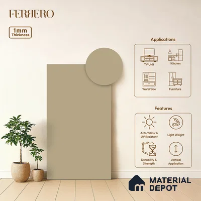 Cream Solid Colors look Ferrero 1E203 SMT Soft Vanilla Cream 8 ft x 4 ft Satin Matt Finish Decorative Laminate - 1 mm | Suitable for Living Room, Kitchen, Office | Matching E3 Edgeband Code - (1033)