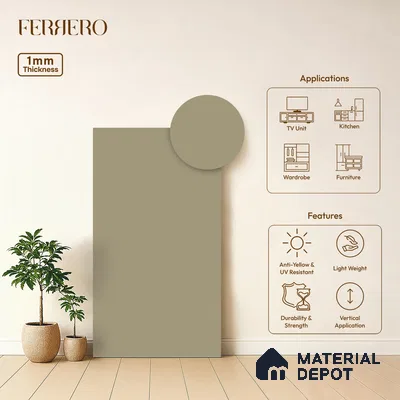 Beige Solid Colors look Ferrero 1E212 SMT Light Ivory Mist 8 ft x 4 ft Satin Matt Finish Decorative Laminate - 1 mm | Suitable for Living Room, Kitchen, Office | Matching E3 Edgeband Code - (1054)
