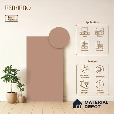 Pink Solid Colors look Ferrero 1E235 SMT Muted Rose Pink 8 ft x 4 ft Satin Matt Finish Decorative Laminate - 1 mm | Suitable for Living Room, Kitchen, Office | Matching Prism Edgeband Code - (10152)