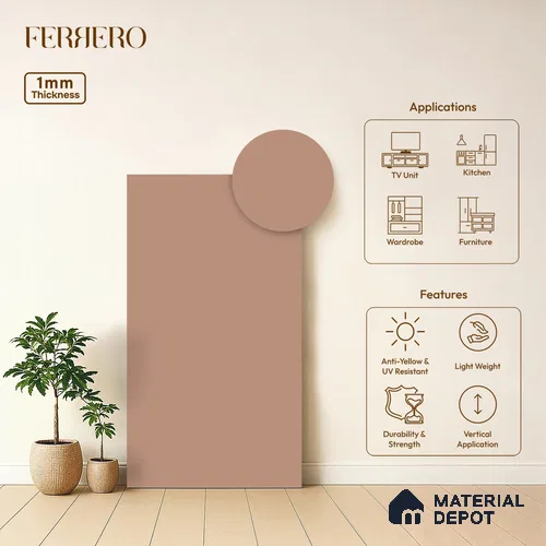 Muted Rose Pink Solid Colors Look 1E235 SMT 8 ft x 4 ft Satin Matt Finish Decorative Laminate - 1 mm | Suitable for Living Room, Kitchen, Office | Matching Prism Edgeband Code - 10152