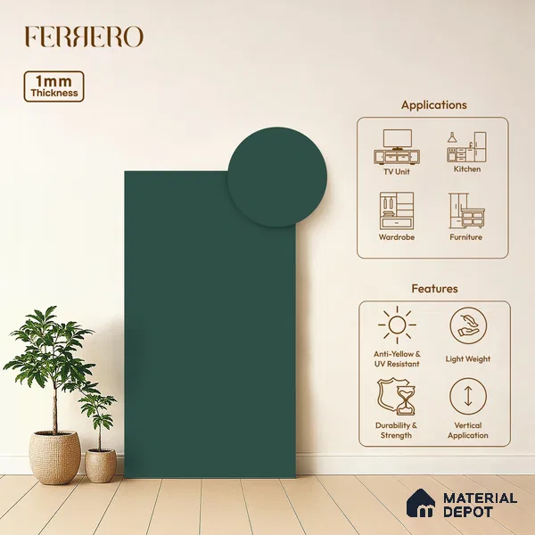 Blue Solid Colors look Ferrero 1E237 SMT Sage Teal Blue 8 ft x 4 ft Satin Matt Finish Decorative Laminate - 1 mm | Suitable for Living Room, Kitchen, Office | Matching Prism Edgeband Code - (10173)