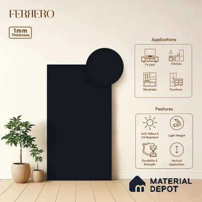 Blue Solid Colors look Ferrero 1E184 SMT Midnight Navy Blue 8 ft x 4 ft Satin Matt Finish Decorative Laminate - 1 mm | Suitable for Living Room, Kitchen, Office | Matching E3 Edgeband Code - (1040 HG)