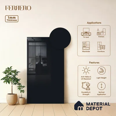 Black Solid Colors look Ferrero 1E184 HGL Deep Midnight Blue 8 ft x 4 ft High Gloss Finish Decorative Laminate - 1 mm | Suitable for Living Room, Kitchen, Office | Matching Prism Edgeband Code - (10207 SHGL)