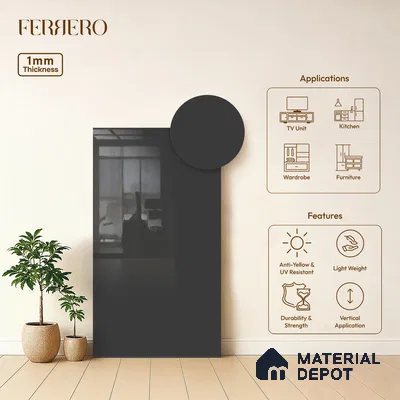 Grey Solid Colors look Ferrero 1E187 HGL Smoky Amethyst Blue 8 ft x 4 ft High Gloss Finish Decorative Laminate - 1 mm | Suitable for Living Room, Kitchen, Office | Matching E3 Edgeband Code - (1036)