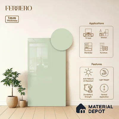 Blue Solid Colors look Ferrero 1E172 HGL Frosted Mint 8 ft x 4 ft High Gloss Finish Decorative Laminate - 1 mm | Suitable for Living Room, Kitchen, Office | Matching E3 Edgeband Code - (1028)