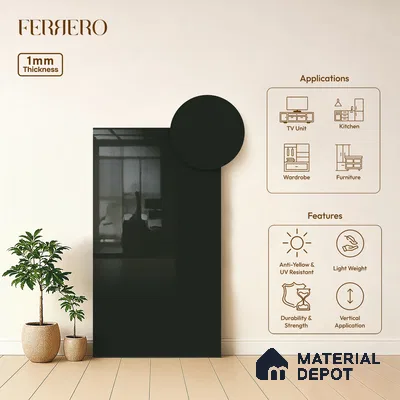 Green Solid Colors look Ferrero 1E209 HGL Charcoal Green 8 ft x 4 ft High Gloss Finish Decorative Laminate - 1 mm | Suitable for Living Room, Kitchen, Office | Matching Square One Edgeband Code - (2024)