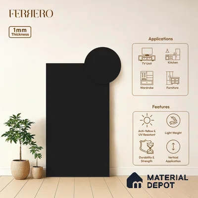 Brown Solid Colors look Ferrero 1E190 SF Midnight Graphite Grey 8 ft x 4 ft Suede Finish Decorative Laminate - 1 mm | Suitable for Living Room, Kitchen, Office | Matching E3 Edgeband Code - (1006)