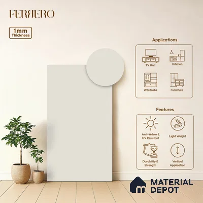 White Solid Colors look Ferrero 1E101 SMT Bright Arctic White 8 ft x 4 ft Satin Matt Finish Decorative Laminate - 1 mm | Suitable for Living Room, Kitchen, Office | Matching E3 Edgeband Code - (1001)