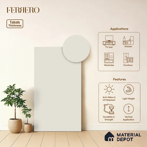 Arctic White Solid Colors Look 1E101 SMT 8 ft x 4 ft Satin Matt Finish Decorative Laminate - 1 mm | Suitable for Living Room, Kitchen, Office | Matching E3 Edgeband Code - 1001