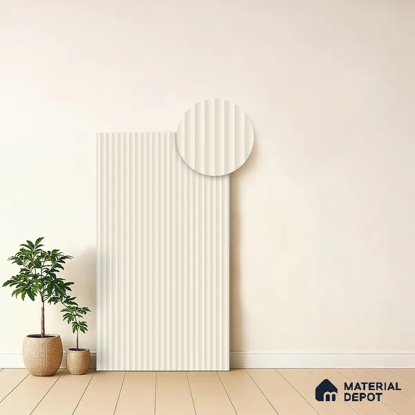 Pearly White Fluted Solid Color Look BB 506 8 ft x 4 ft Texture Finish Decorative Laminate - 1 mm | Suitable for TV Unit, Wardrobe, Kitchen Cabinets