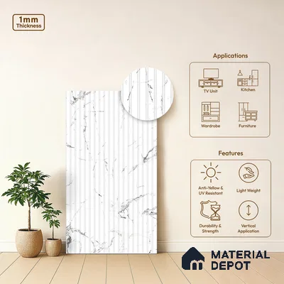 Marble Fluted LM 01848 8 ft x 4 ft Matte Finish Decorative Laminate - 1 mm | Suitable for TV Unit,Wardrobe, Kitchen Cabinets